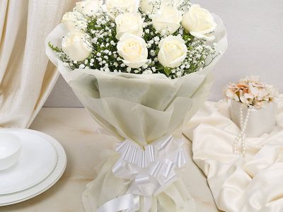 peaceful white roses bouquet a