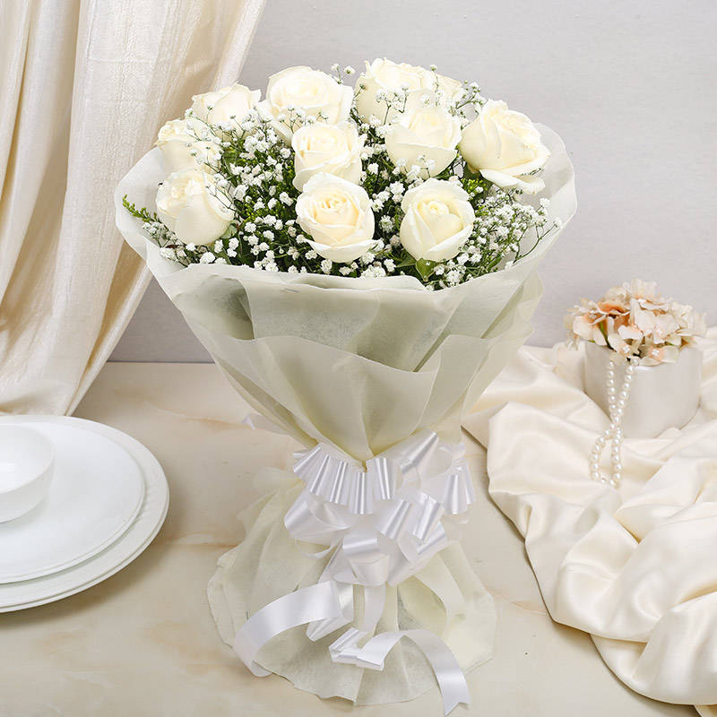 peaceful white roses bouquet a