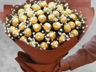 Bouquet of Original Ferrero Rochers (48 pieces) and Baby's breath - The Flowers Pakistan