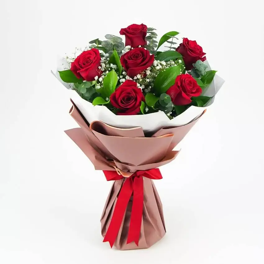 6 European/south African red Roses - Theflowers.pk