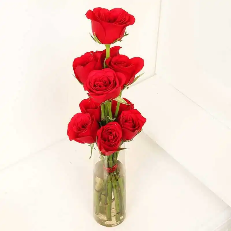 Red Roses with Glass Vase - Theflowers.pk