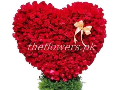 Featuring with 500 locally grown Red Roses on the top of heartshape board - Theflowers.pk