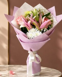 pink lily bouquet - theflowers.pk